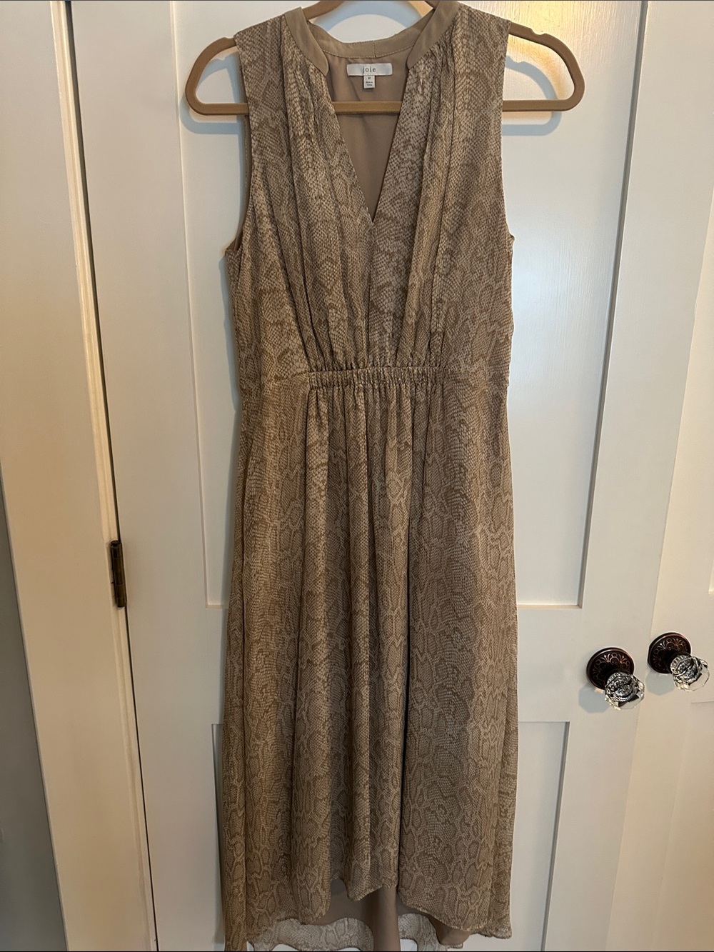 Joie Taupe Snake-Print Sleeveless V-Neck Midi Dress